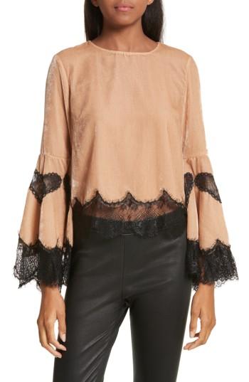 Women's Alice + Olivia Levine Velvet & Lace Bell Sleeve Blouse
