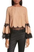 Women's Alice + Olivia Levine Velvet & Lace Bell Sleeve Blouse