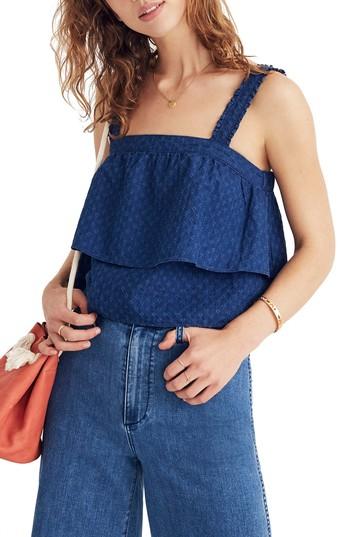 Women's Madewell Indigo Ruffle Strap Tier Top - Blue