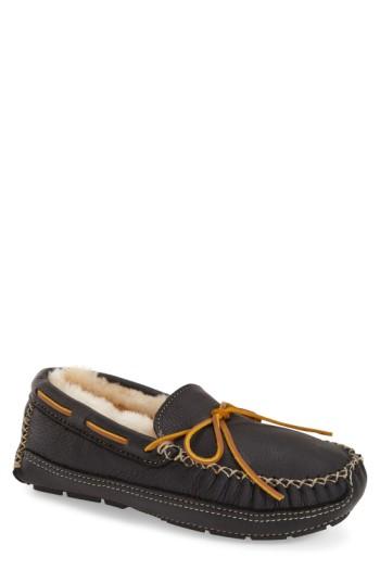 Men's Minnetonka Genuine Shearling Leather Slipper M - Black