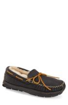 Men's Minnetonka Genuine Shearling Leather Slipper M - Black