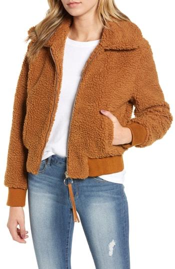 Women's Moon River Faux Fur Bomber Jacket - Brown