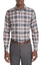Men's Canali Regular Fit Plaid Dress Shirt, Size - Brown