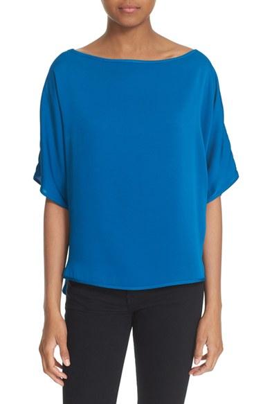 Women's Milly Stretch Silk Bateau Tee, Size - Blue/green