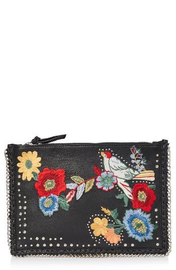 Topshop Oto Embroidered Leather Crossbody Bag -