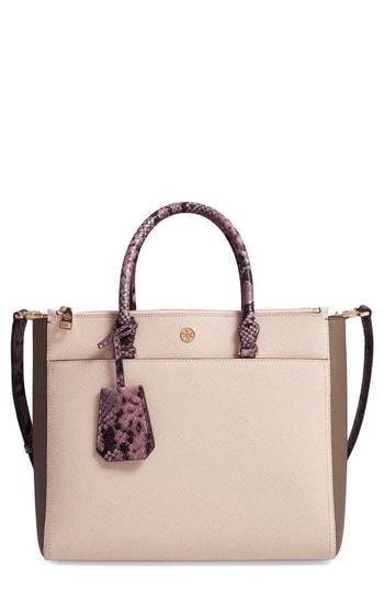 Tory Burch Robinson Colorblock Double Zip Leather Tote - Pink