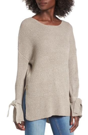Women's Tie Sleeve Sweater - Beige