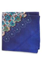 Men's Eton Diamond Floral Silk Pocket Square, Size - Blue