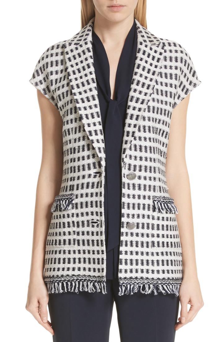 Women's St. John Collection Thatched Grid Knit Jacket - Blue