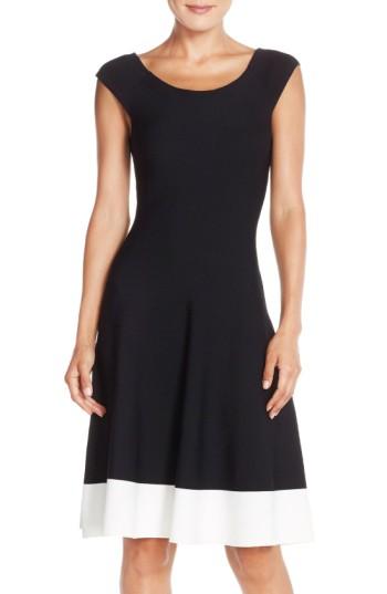 Women's Eliza J Colorblock Fit & Flare Sweater Dress - Black
