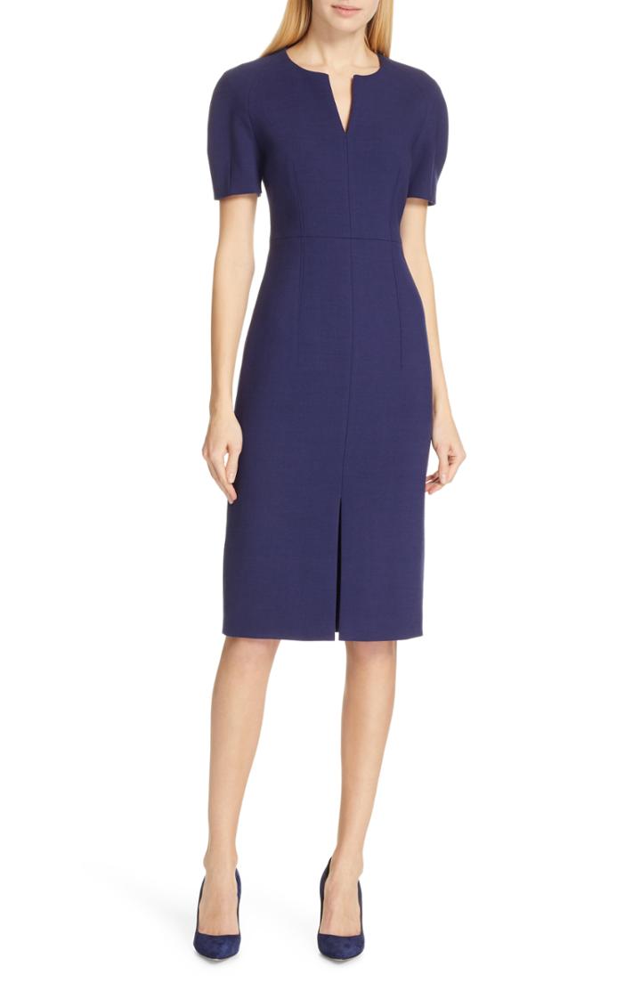 Women's Boss Darera Short Sleeve Ponte Sheath Dress - Blue