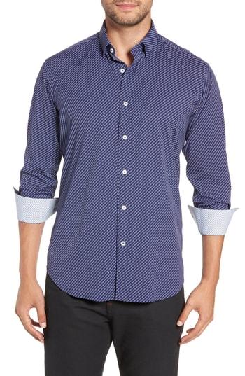 Men's Bugatchi Shaped Fit Performance Sport Shirt - Blue