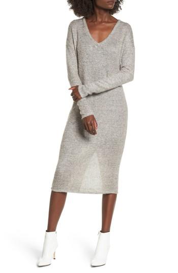 Women's Socialite Fuzzy Sweater Midi Dress - Grey