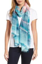Women's Nordstrom Eyelash Trim Print Cashmere & Silk Wrap, Size - Blue/green