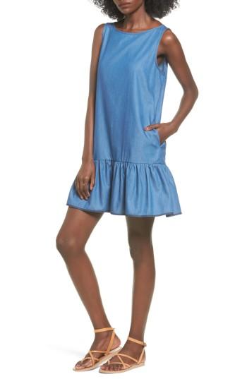 Women's Bp. Chambray Drop Waist Dress, Size - Blue