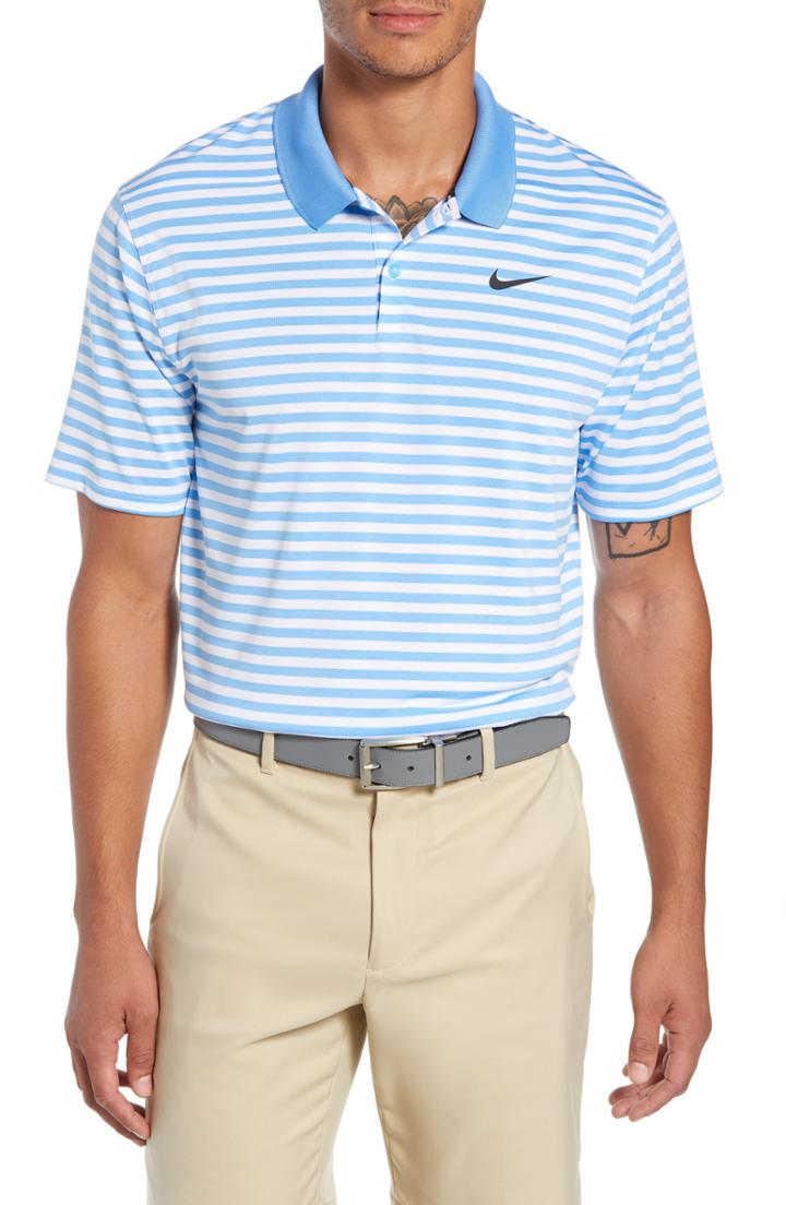 Men's Nike Dry Victory Stripe Polo, Size - Blue