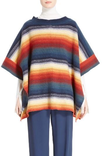Women's Chloe Stripe Felted Wool & Cashmere Poncho /small - Red