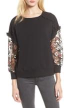 Women's Cece Mixed Media Ruffle Sweatshirt - Black
