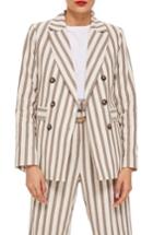 Women's Topshop Taupe Stripe Double Breasted Blazer Us (fits Like 0) - Ivory