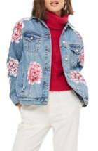 Women's Topshop Peony Painted Denim Jacket Us (fits Like 0) - Blue