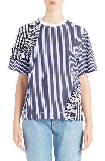 Women's Msgm Ruffle Trim Tee Us / 38 It - Blue