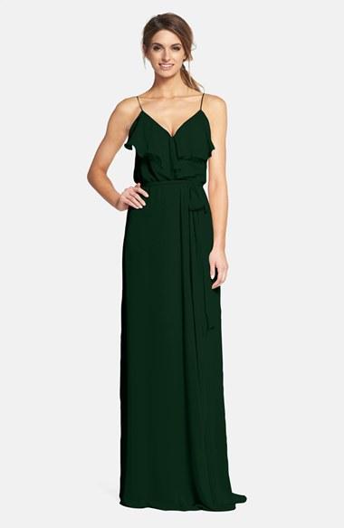 Women's Nouvelle Amsale 'drew' Ruffle Front Chiffon Gown - Green