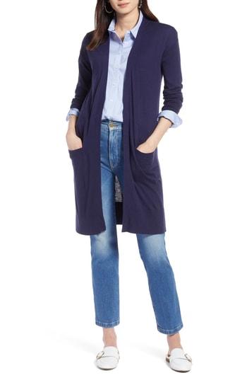 Women's Halogen Open Front Pocket Cardigan - Blue