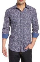 Men's Bugatchi Midnight Bloom Shaped Fit Sport Shirt - Blue