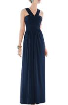 Women's Alfred Sung Shirred Chiffon V-neck Gown - Blue
