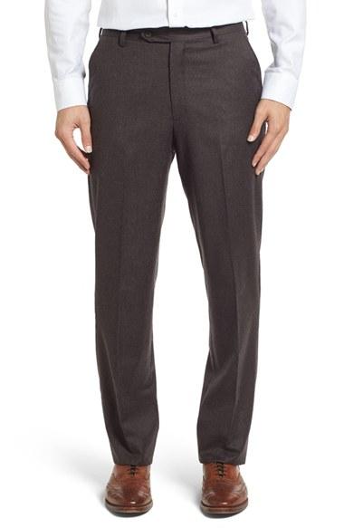 Men's Berle Flat Front Solid Wool Trousers X Unhemmed - Brown