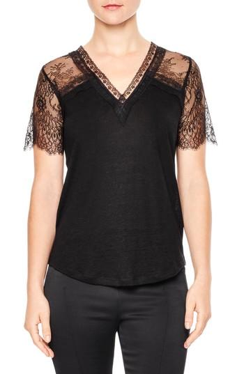 Women's Sandro Lace Trim Linen Knit Top