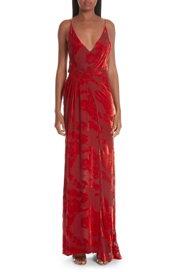 Women's Galvan Rose Velvet Devore Gown Us / 38 Fr - Red