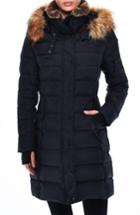 Women's S13 Uptown Matte Water Repellent Quilted Coat With Faux Fur Trim - Black