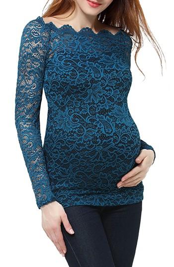 Women's Kimi And Kai Lace Overlay Maternity Blouse - Blue