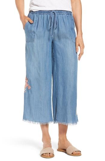 Women's Billy T Embroidered Denim Wide Leg Crop Pants - Blue