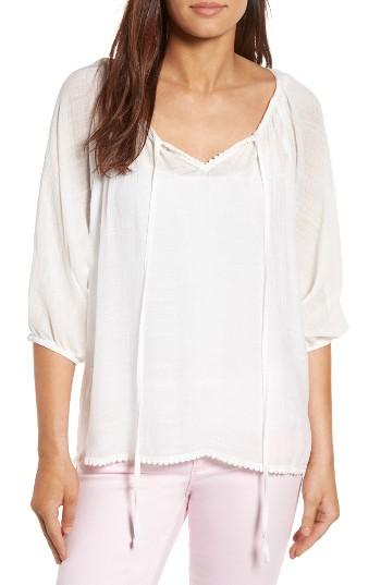 Women's Bobeau Tie Neck Peasant Top - Ivory
