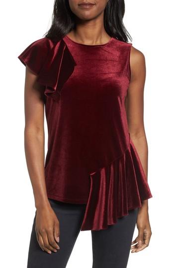 Women's Halogen Velvet Ruffle Top - Burgundy