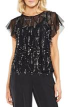 Women's Vince Camuto Flutter Sleeve Sequin Mesh Blouse, Size - Black