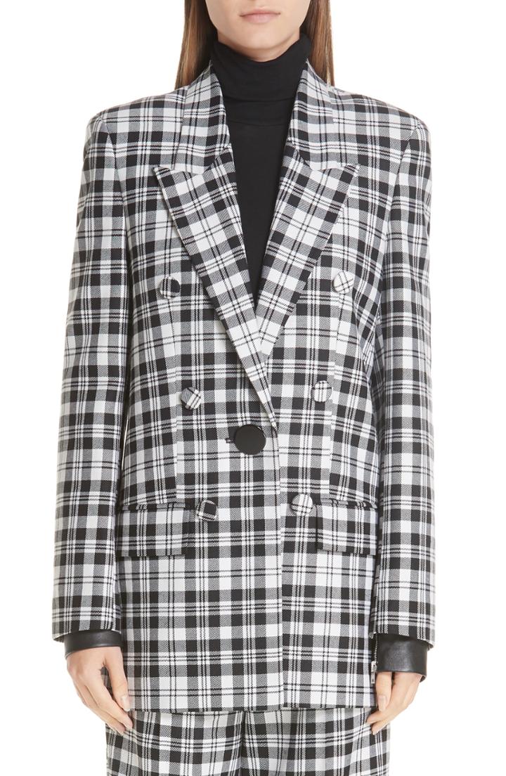 Women's Alexander Wang Leather Cuff Checked Wool Blazer