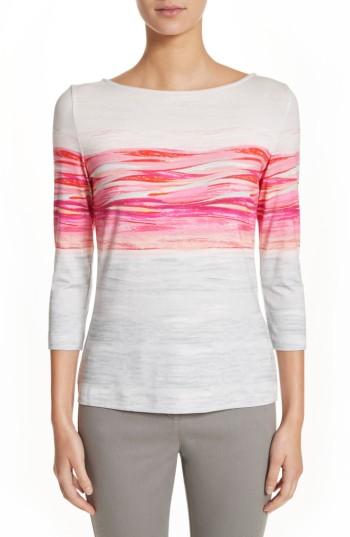 Women's St. John Collection Textured Brushstroke Print Jersey Top, Size - Pink