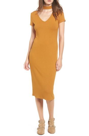 Women's One Clothing Ribbed Choker Midi Dress - Yellow