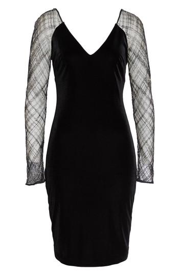 Women's Badgley Mischka Beaded Sleeve Velvet Sheath Dress - Black