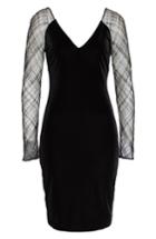 Women's Badgley Mischka Beaded Sleeve Velvet Sheath Dress - Black