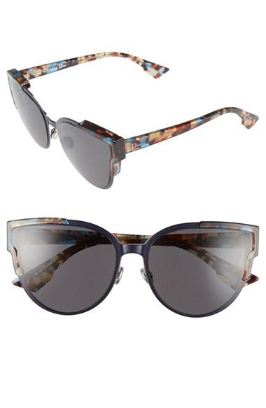 Women's Dior 'wildly Dior' 60mm Butterfly Sunglasses - Havana/ Blue/ Havana