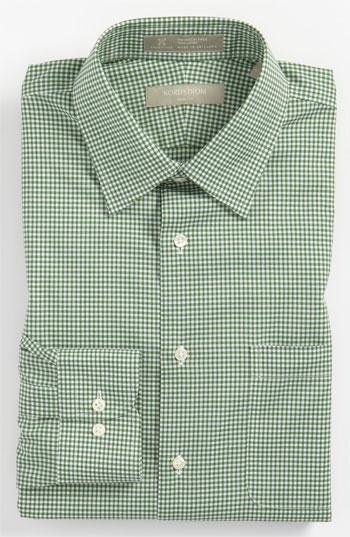 Nordstrom Smartcare Trim Fit Dress Shirt Green 17   32 33