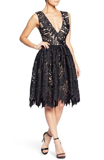 Women's Dress The Population Plunge Neck Cocktail Dress - Black