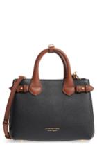 Burberry Small Banner House Check Leather Derby Tote - Black