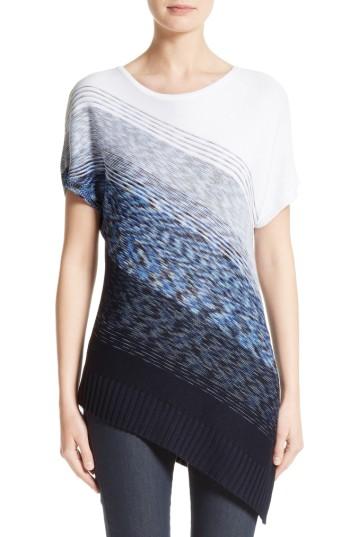 Women's St. John Collection Degrade Chambray Asymmetrical Sweater, Size - Blue