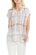 Women's Vince Camuto Lace-up Plaid Top, Size - Pink