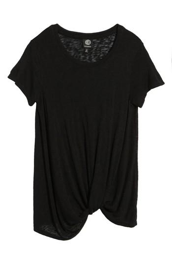 Petite Women's Bobeau Jessica Twist Hem Slub Tee, Size P - Black